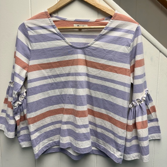 Madewell Fairhaven Peach and Lavender Striped Ruffle Bell Sleeve Top Size Small - Picture 2 of 5